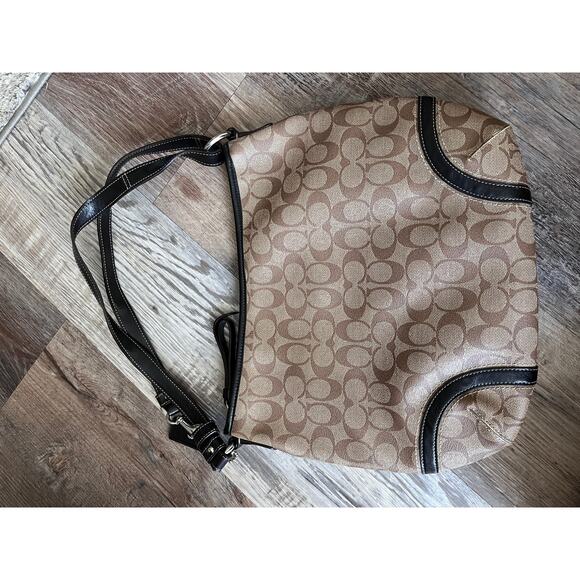 COACH F19823 Khaki Mahogany Dark Brown Trim Bag - Picture 2 of 6